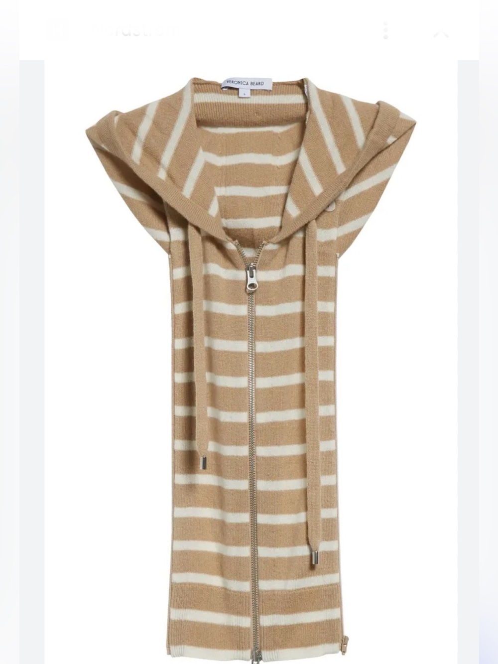 Veronica Beard NEW Cashmere Uptown striped hoodie Dickey Sand/Ivory OS 00-14